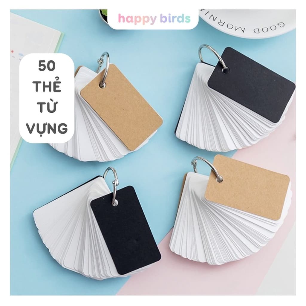 Flashcard thẻ học từ vựng trắng thẻ học từ vựng 50 tờ 4x7cm hỗ trợ làm giấy ghi chú học tiếng Anh Trung HappyBirds
