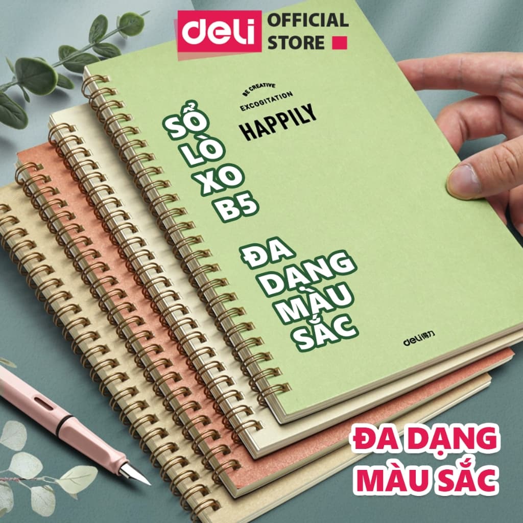 [DELI VPP] Sổ tay lò xo ghi chép A5 gáy xoắn 120 trang Deli - Giấy kẻ ngang chống lóa mắt Tập Vở Học Sinh Planner