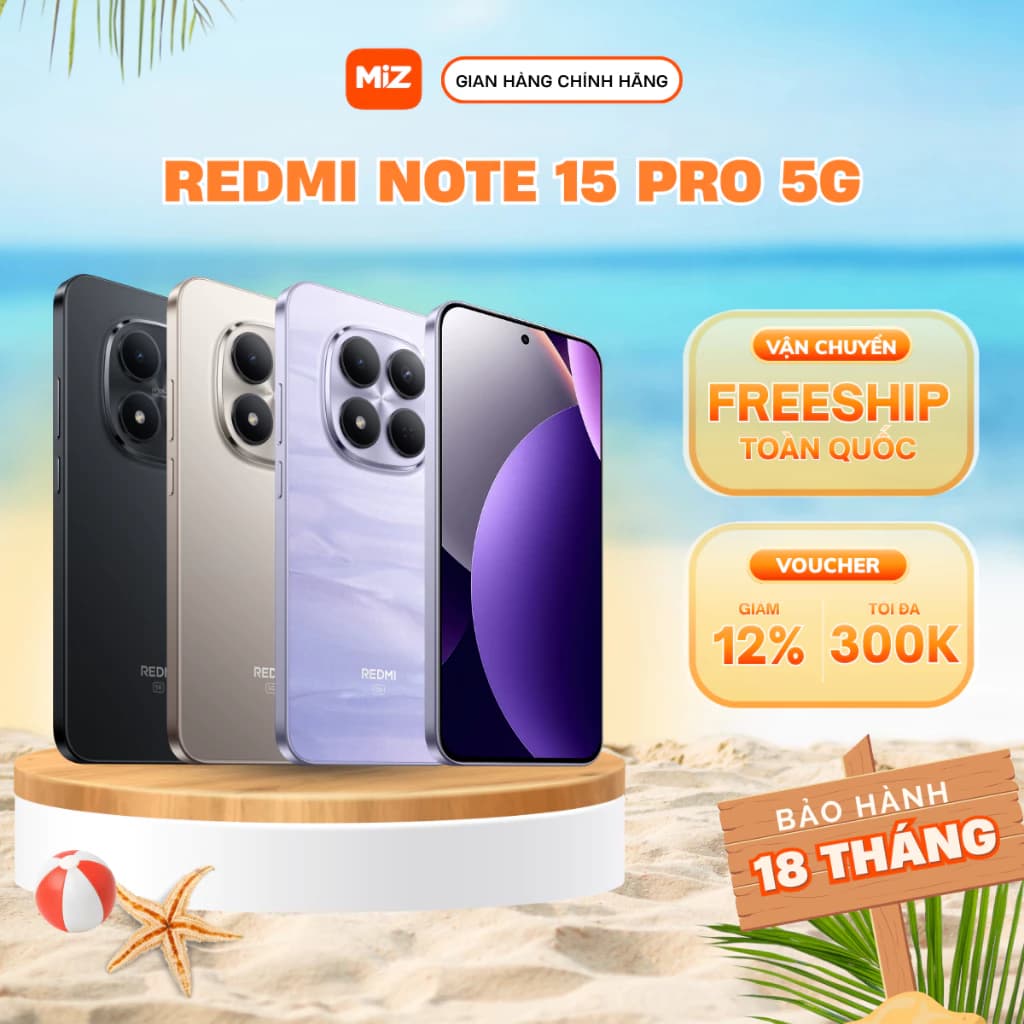 Điện thoại Xiaomi Redmi Note 15 Pro 5G bản Quốc Tế có tiếng Việt - Bảo Hành 18 Tháng Chính Hãng