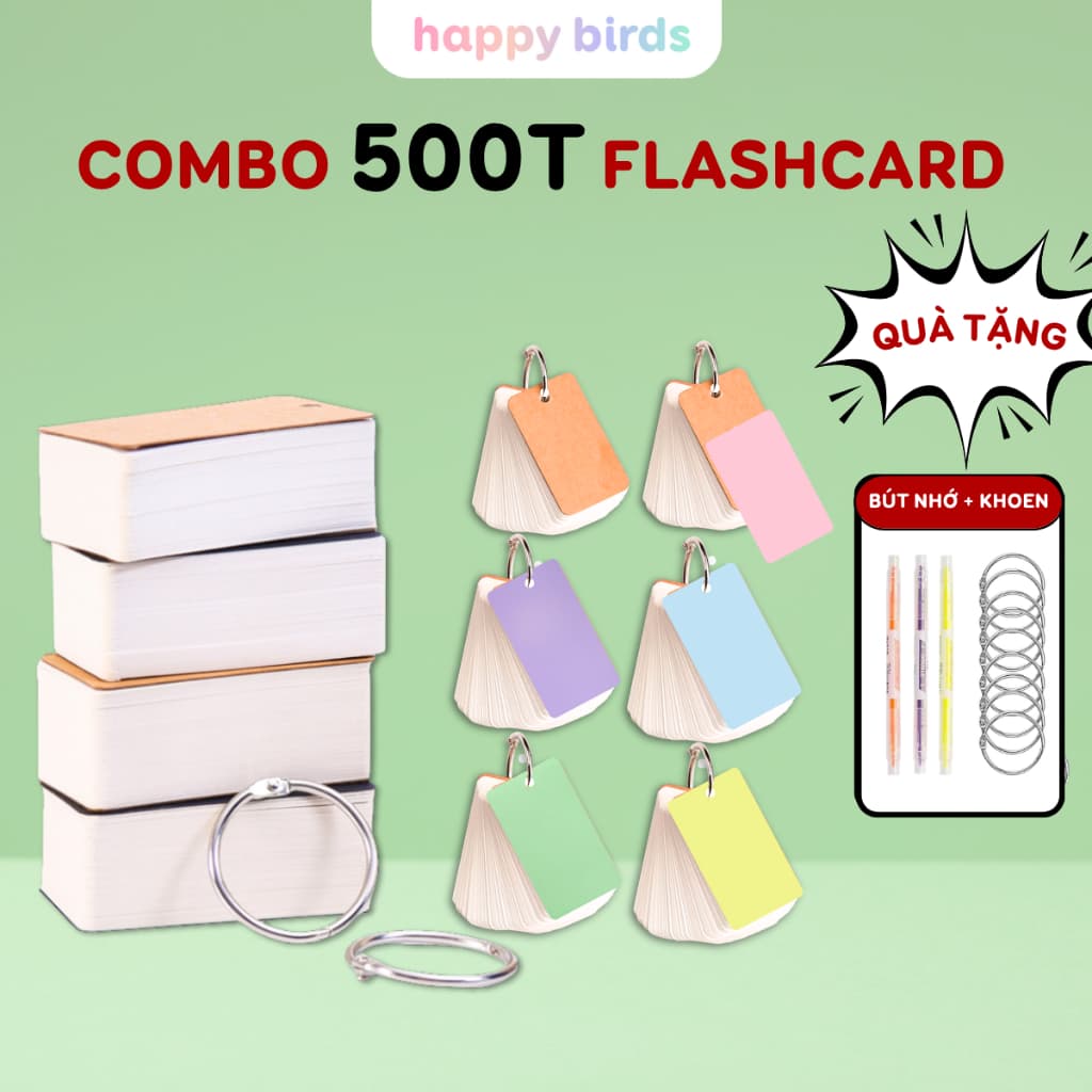 Thẻ flashcard trắng học từ vựng loại dày đẹp, thẻ ghi nhớ flashcard hỗ trợ học tiếng Anh, tiếng Trung, Nhật HappyBird