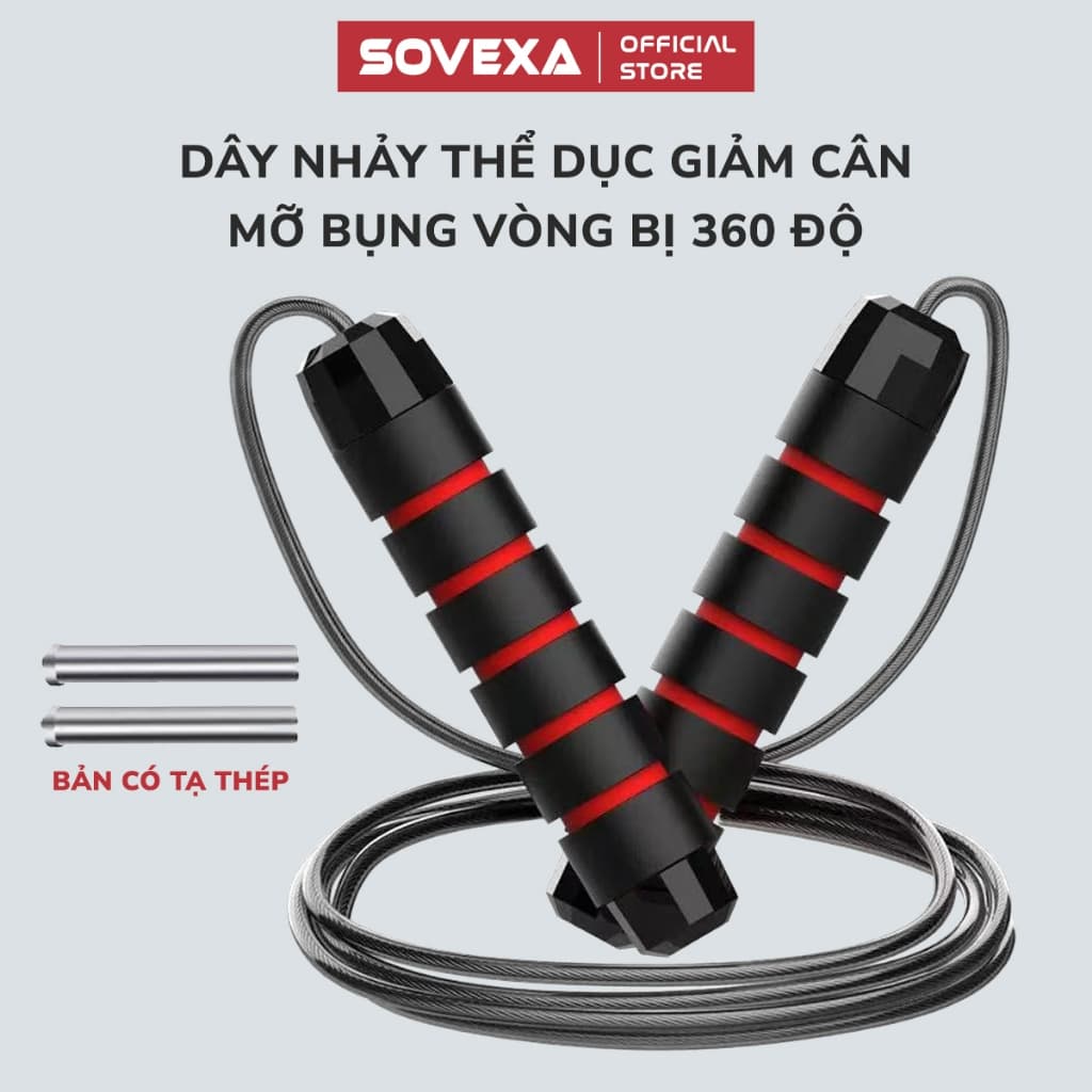 Dây Nhảy Thể Dục Giảm Cân Đốt Mỡ Bụng SOVEXA Dây Nhảy Thể Lực Lõi Thép 2,9m Tập Thể Thao Kèm Tạ Sắt