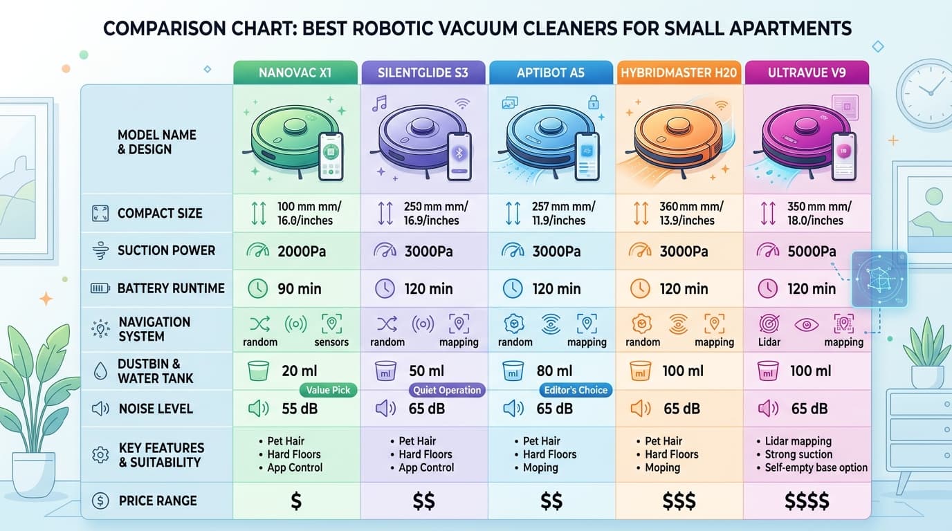 Bảng so sánh các mẫu robot hút bụi cho căn hộ nhỏ