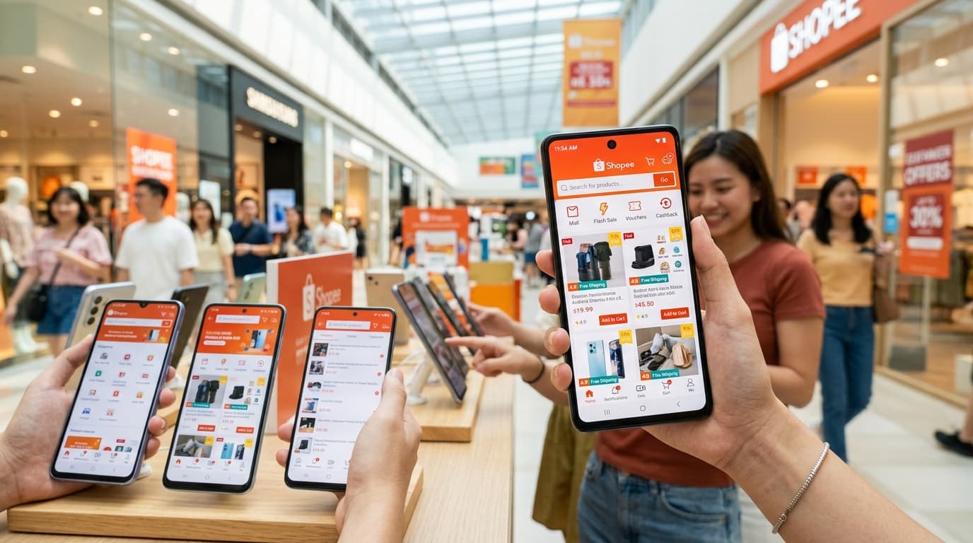 Hình ảnh minh họa cách chọn điện thoại Android trên Shopee, với giao diện dễ sử dụng và các lựa chọn nổi bật.