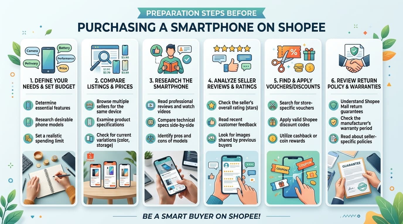 Các bước chuẩn bị trước khi mua điện thoại trên Shopee.