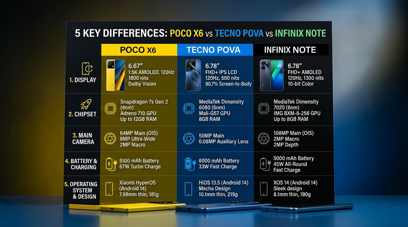 Các yếu tố chính để lựa chọn giữa POCO, Tecno và Infinix.