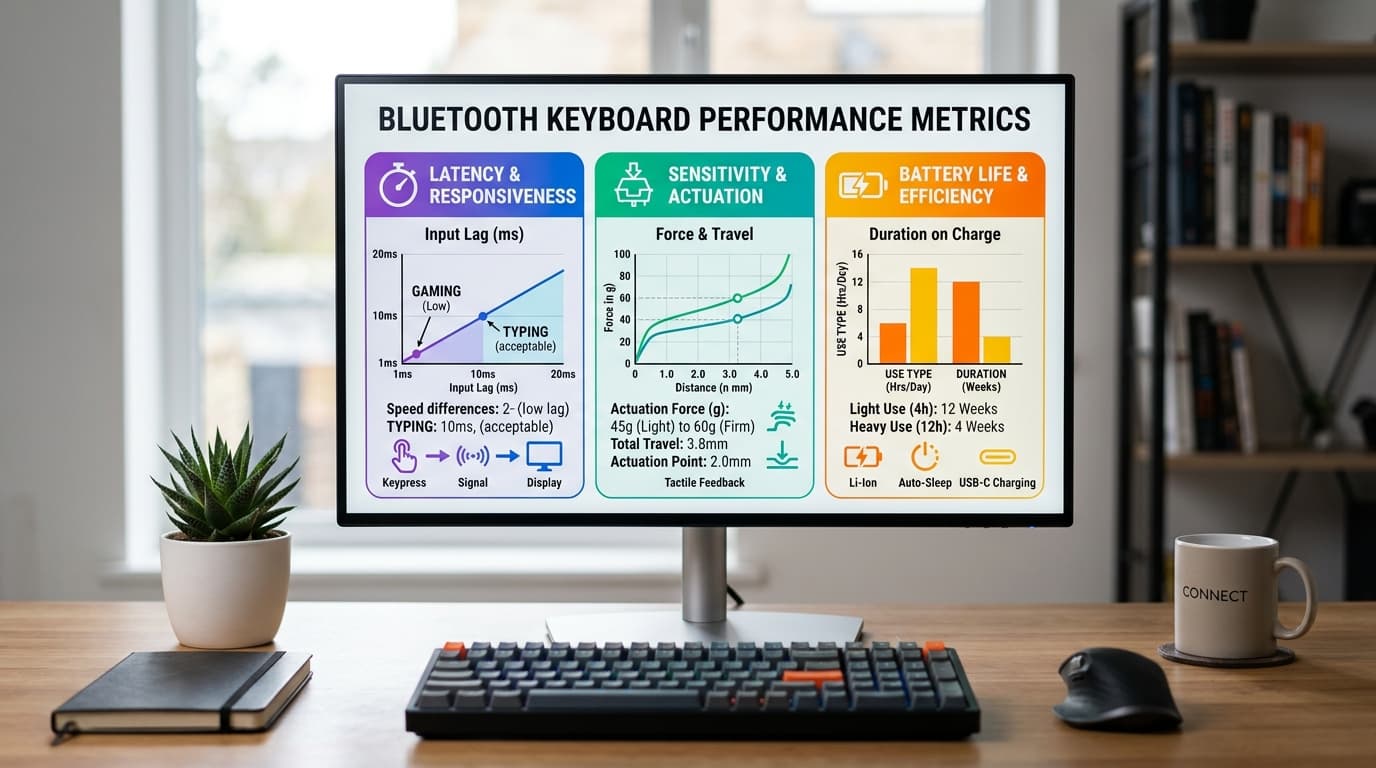 Bàn phím Bluetooth với biểu đồ hiệu suất.
