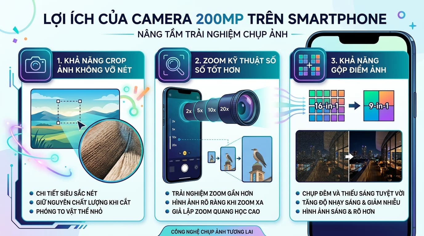 Một bức ảnh minh họa về lợi ích của camera 200MP trên điện thoại.