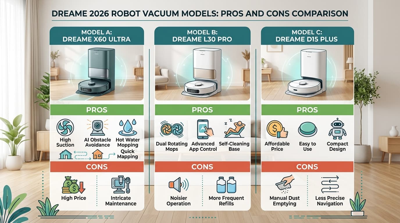 Ưu và nhược điểm của các model robot hút bụi Dreame 2026.