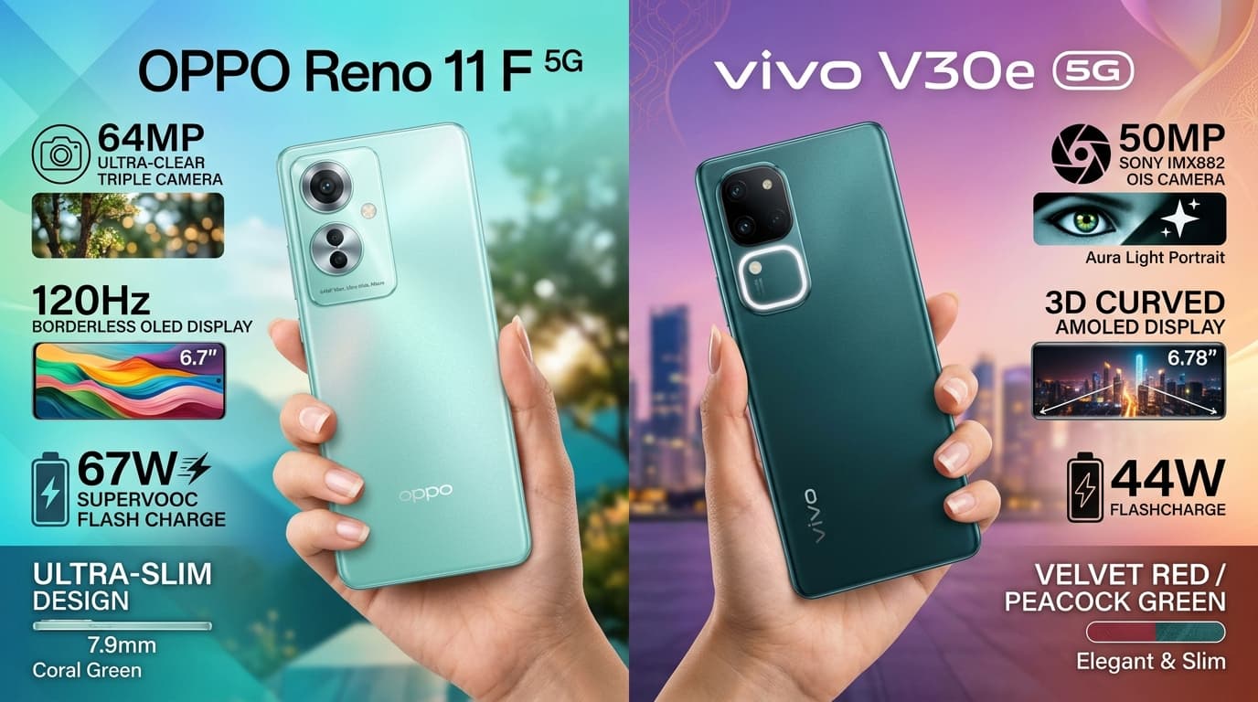Tổng quan về OPPO Reno 11 F và vivo V30e với các tính năng nổi bật.