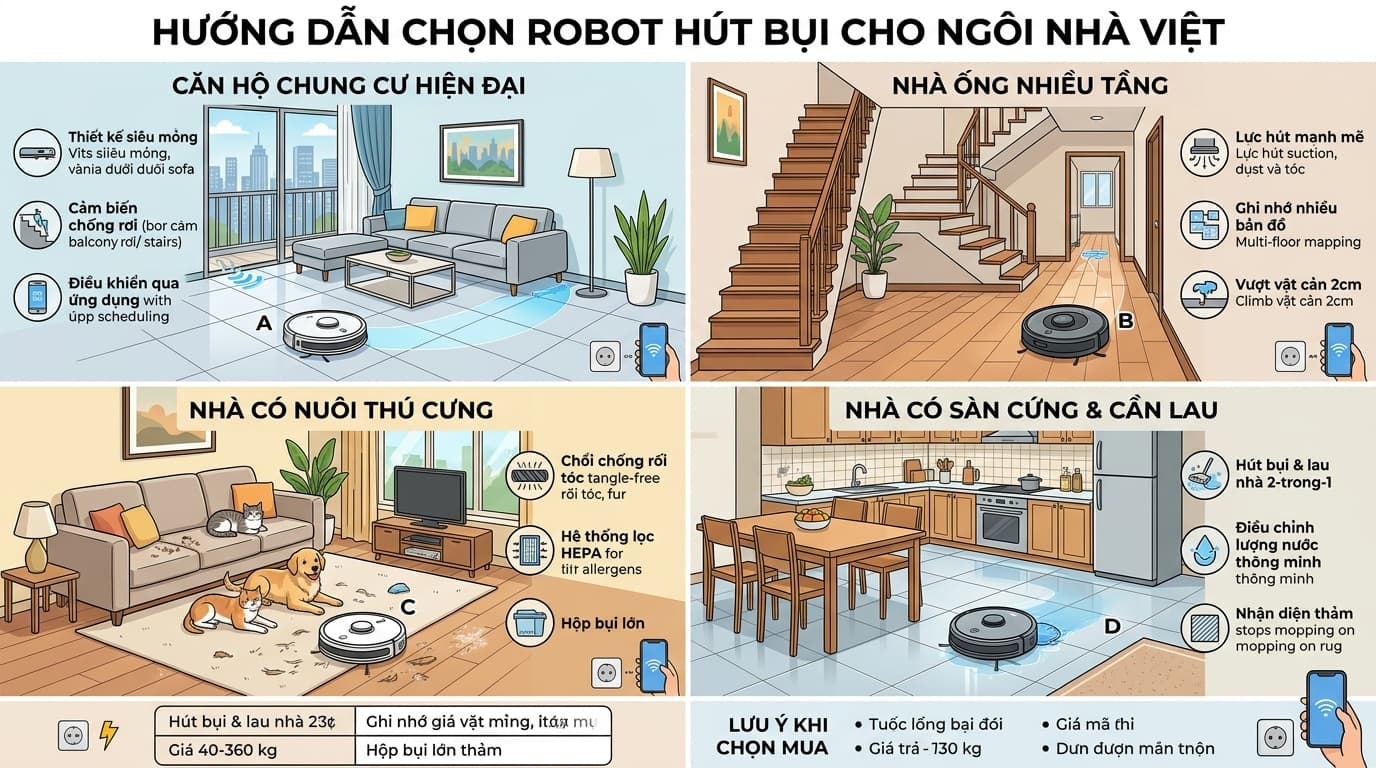 Cách chọn robot hút bụi tốt nhất 2026 theo nhu cầu thực tế